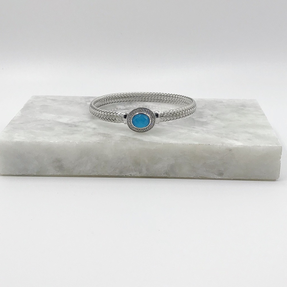 Blue Sapphire + Diamonds Sterling Silver Bracelet